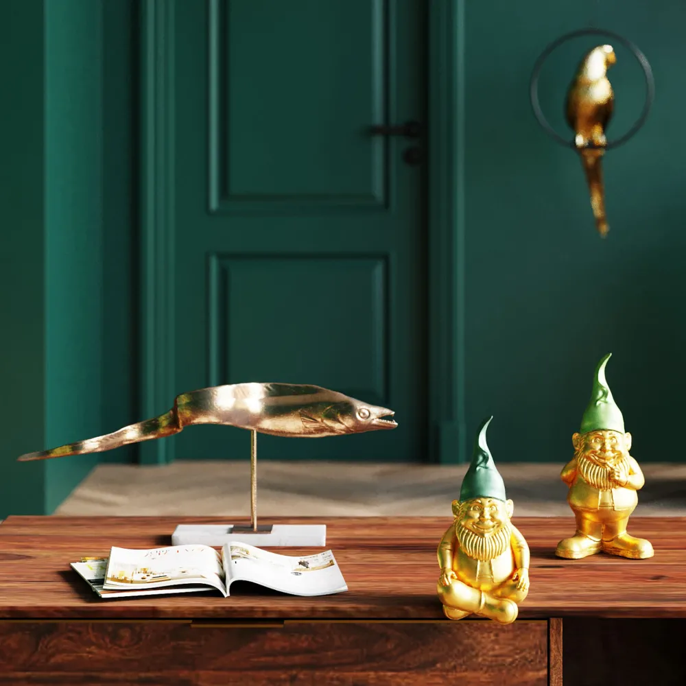 KARE Design Koriste-Esineet*Zwerg Sitting Istuva Tonttu - Kulta, Vihreä 19cm